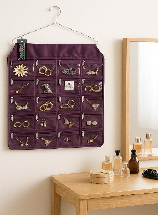 Peafowl 20 Pocket Hanging Wardrobe Organizer | Jewellery, Makeup & Daily Use Storage Bag (Multicolour, Pack of 1) (Purple) - Image 5